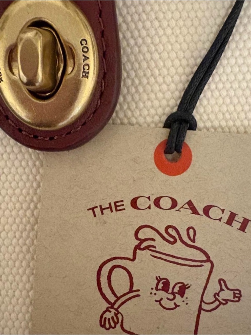 COACH Coffee Shop Canvas Tote in Cream with Burgundy Logo - Picture 2 of 7